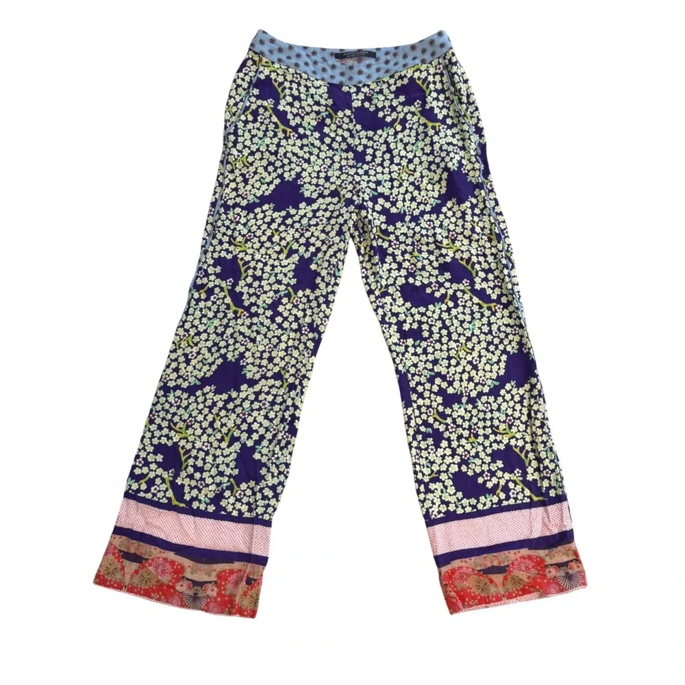 Maison Scotch & Soda Silk Soiree Whimsigoth Purple Floral Wide Leg Pants Sz P XS